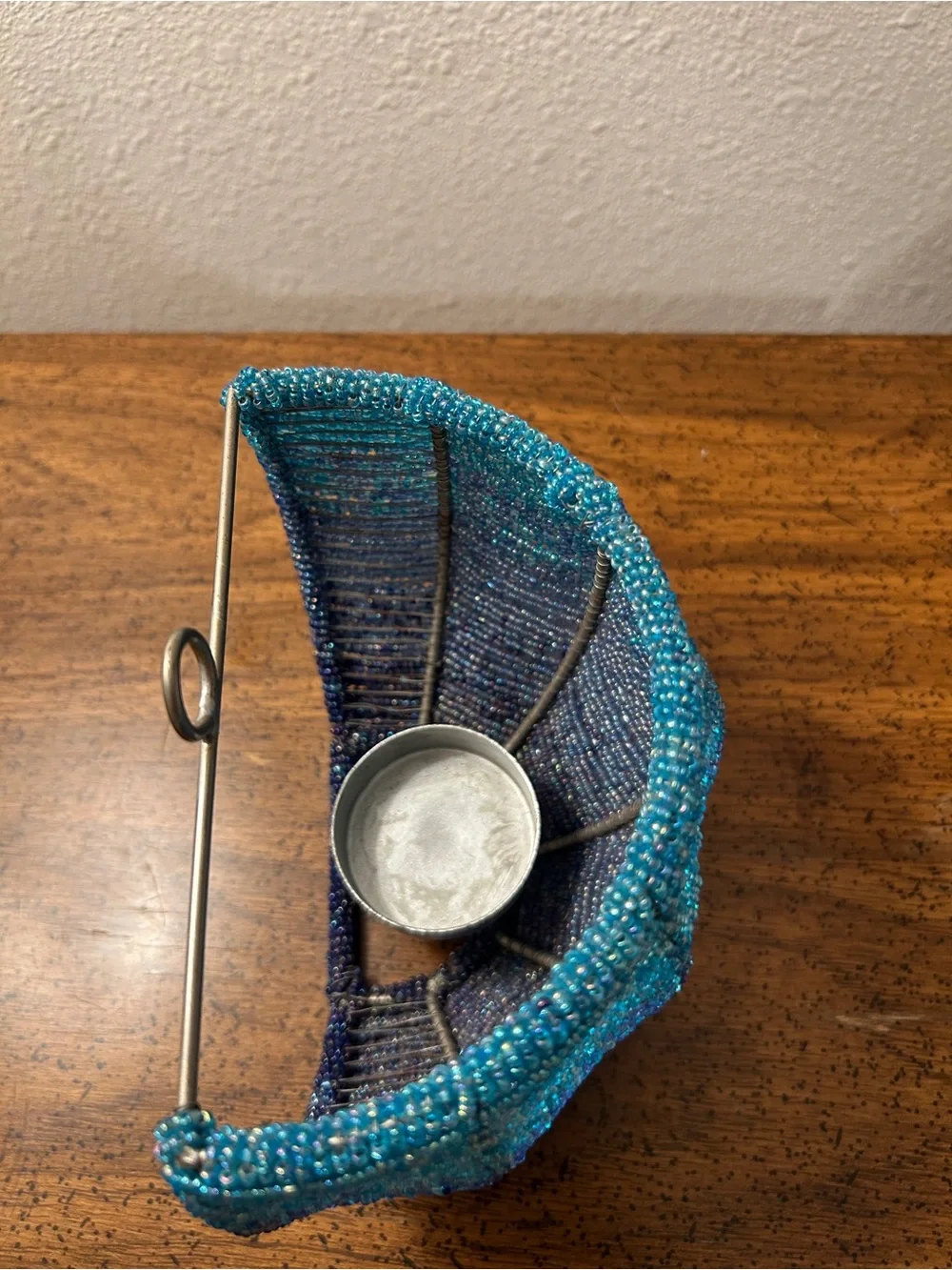 Vintage Y2K Pier One Blue Glass Beaded Tea Light Wall Sconce